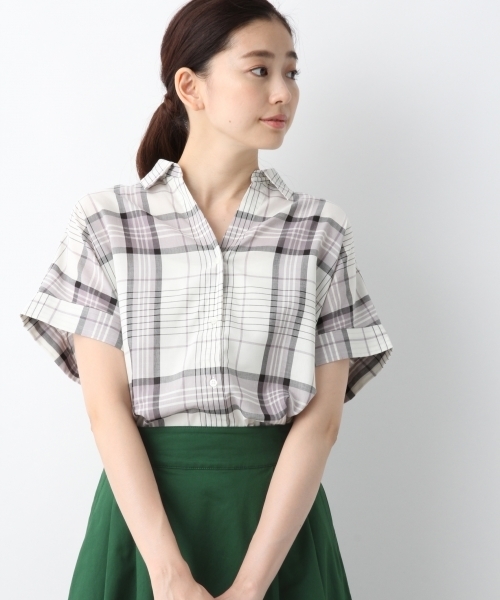 LEPSIM（レプシィム）の「3WAYアソートガラシャツSS　795649（シャツ/ブラウス・レディース・オレンジ系その他/ストライプ/ホワイト系その他/パープル系その他・FREE）」の2枚目の写真