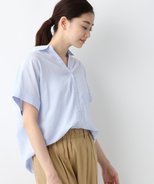 LEPSIM（レプシィム）の「3WAYアソートガラシャツSS　795649（シャツ/ブラウス・レディース・オレンジ系その他/ストライプ/ホワイト系その他/パープル系その他・FREE）」の4枚目の写真