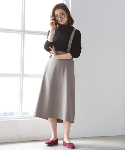 coen（コーエン）の「【2WAY】チェックロングフレアスカート ( ジャンパースカート )（スカート・レディース・ブラウン/ブラック・MEDIUM/LARGE）」の3枚目の写真