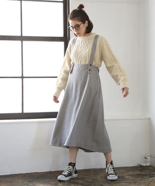 coen（コーエン）の「【2WAY】チェックロングフレアスカート ( ジャンパースカート )（スカート・レディース・ブラウン/ブラック・MEDIUM/LARGE）」の2枚目の写真