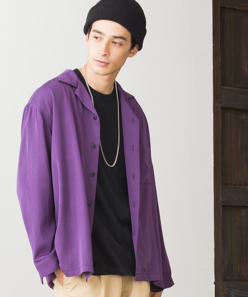 WEGO(ウィゴー)の「WEGO/フィブリルオープンカラーシャツ(シャツ/ブラウス・メンズ・ブラック/パープル/ブラウン/ピンク/グリーン系その他/ワイン・MEDIUM/LARGE)」の5枚目の写真