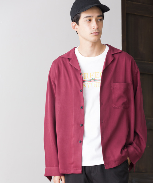 WEGO(ウィゴー)の「WEGO/フィブリルオープンカラーシャツ(シャツ/ブラウス・メンズ・ブラック/パープル/ブラウン/ピンク/グリーン系その他/ワイン・MEDIUM/LARGE)」の6枚目の写真