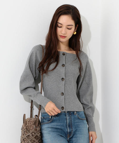 Jewel Changes（ジュエルチェンジズ）の「CS R/PE リブ スクエアネック カーディガン（カーディガン/ボレロ・レディース・ロイヤルブルー/グレー/レッド・FREE）」の2枚目の写真