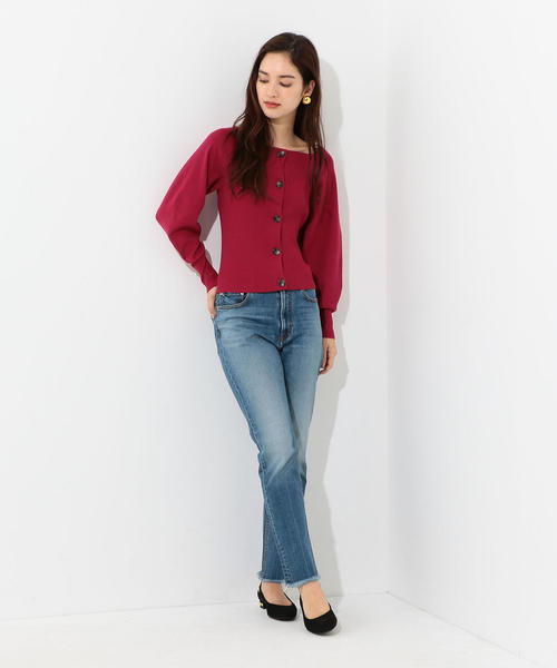 Jewel Changes（ジュエルチェンジズ）の「CS R/PE リブ スクエアネック カーディガン（カーディガン/ボレロ・レディース・ロイヤルブルー/グレー/レッド・FREE）」の8枚目の写真