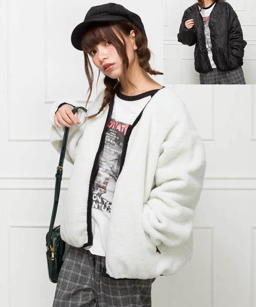 SpRay（スプレイ）の「ボアリバーシブルブルゾン（ブルゾン・レディース・ホワイト×ブラック/ホワイト系その他/ブラック系その他/グレー系その他/ベージュ系その他/ホワイト系その他2/ホワイト系その他3/ホワイト系その他4/ホワイト系その他5/ホワイト×ピンク/ブラック×ブラック・FREE/SMALL）」の2枚目の写真