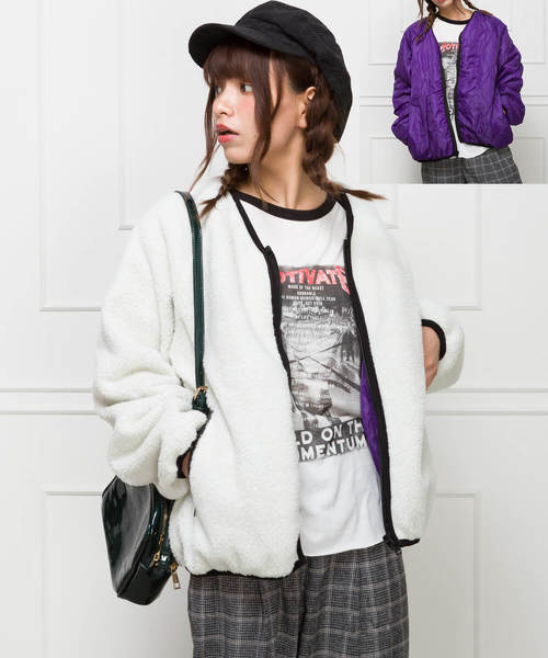 SpRay（スプレイ）の「ボアリバーシブルブルゾン（ブルゾン・レディース・ホワイト×ブラック/ホワイト系その他/ブラック系その他/グレー系その他/ベージュ系その他/ホワイト系その他2/ホワイト系その他3/ホワイト系その他4/ホワイト系その他5/ホワイト×ピンク/ブラック×ブラック・FREE/SMALL）」の3枚目の写真