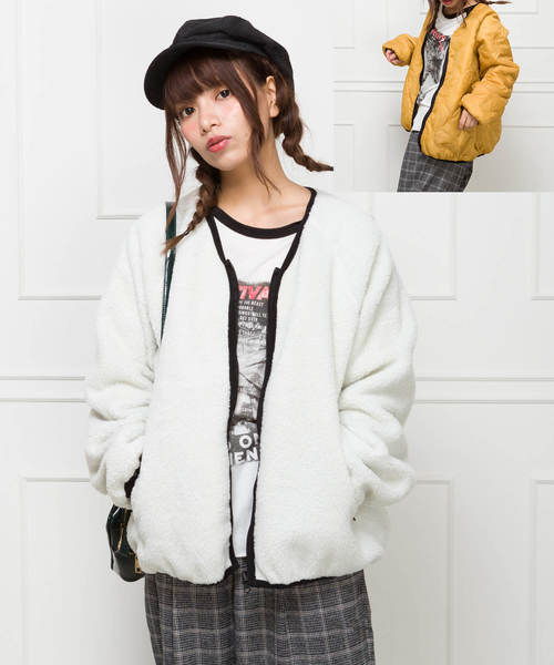 SpRay（スプレイ）の「ボアリバーシブルブルゾン（ブルゾン・レディース・ホワイト×ブラック/ホワイト系その他/ブラック系その他/グレー系その他/ベージュ系その他/ホワイト系その他2/ホワイト系その他3/ホワイト系その他4/ホワイト系その他5/ホワイト×ピンク/ブラック×ブラック・FREE/SMALL）」の5枚目の写真