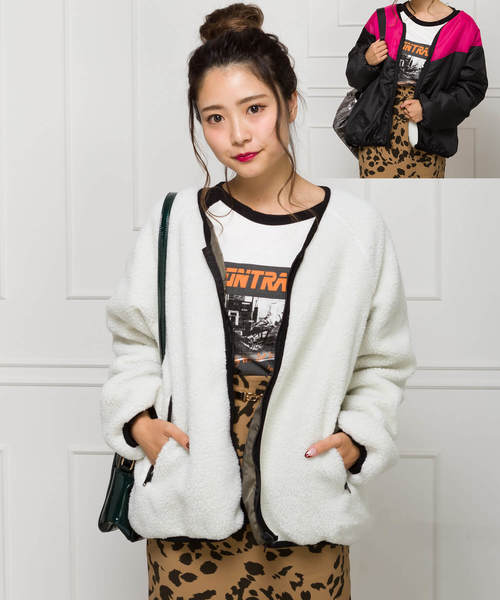 SpRay（スプレイ）の「ボアリバーシブルブルゾン（ブルゾン・レディース・ホワイト×ブラック/ホワイト系その他/ブラック系その他/グレー系その他/ベージュ系その他/ホワイト系その他2/ホワイト系その他3/ホワイト系その他4/ホワイト系その他5/ホワイト×ピンク/ブラック×ブラック・FREE/SMALL）」の6枚目の写真