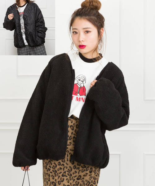 SpRay（スプレイ）の「ボアリバーシブルブルゾン（ブルゾン・レディース・ホワイト×ブラック/ホワイト系その他/ブラック系その他/グレー系その他/ベージュ系その他/ホワイト系その他2/ホワイト系その他3/ホワイト系その他4/ホワイト系その他5/ホワイト×ピンク/ブラック×ブラック・FREE/SMALL）」の8枚目の写真