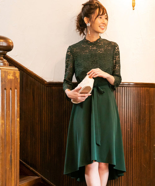 レーススリーブフィッシュテールドレス