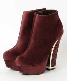 Mafmof | Mafmof(マフモフ) ベロア素材ラメヒールショートブーツ(ブーツ)