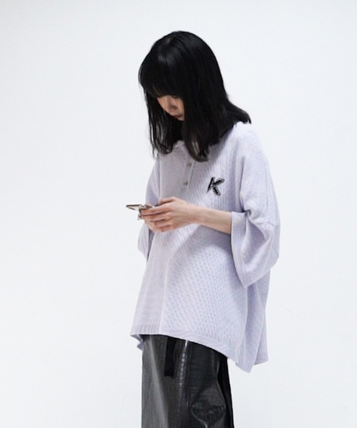 KAIKO(カイコー)の「KAIKO LARGER KNIT POLO SHIRT(ポロシャツ・メンズ・ブラック/ライトグレー/ライトグリーン/ライトパープル・S/M/L)」の4枚目の写真
