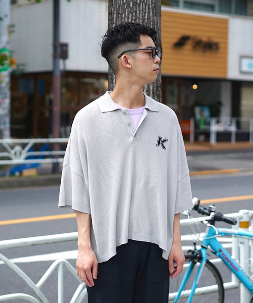 KAIKO(カイコー)の「KAIKO LARGER KNIT POLO SHIRT(ポロシャツ・メンズ・ブラック/ライトグレー/ライトグリーン/ライトパープル・S/M/L)」の2枚目の写真