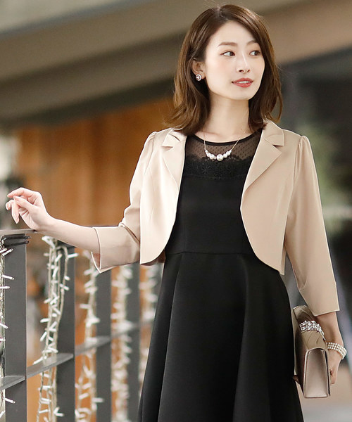 PourVous（プールヴー）の「テーラード ジャケット ショート ボレロ 結婚式対応 オケージョン （テーラードジャケット・レディース・ブラック/ベージュ/ミント・M/L）」の5枚目の写真