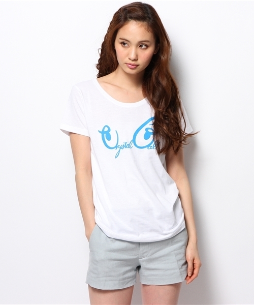 CRYSTAL BALL(クリスタルボール)の「Go Lucky Travel Logo Tee(Tシャツ/カットソー・レディース・ホワイト/ブラック/グリーン・FREE)」の1枚目の写真