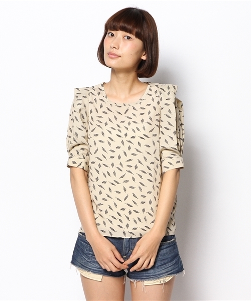 CIAOPANIC（チャオパニック）の「【Ciaopanic】袖タック半袖BL（シャツ/ブラウス・レディース・ベージュ/ネイビー・FREE）」の12枚目の写真