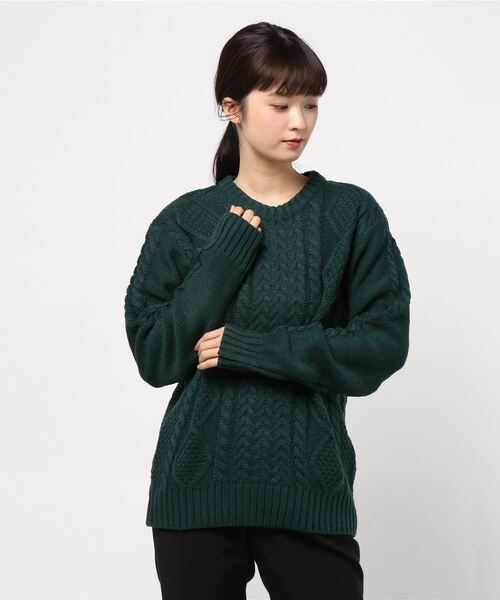 INVERALLAN ケーブル編み ニットダークグリーン INVERALLAN ダークグリーン ケーブル編み ニットセーター