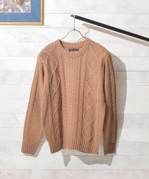 Bling Leads（ブリングリーズ）の「【Bl】ケーブル編みクルーネックニット（ニット/セーター・レディース・ブラック/ダークグリーン/ベージュ/ネイビー/グレー/オフホワイト/ブルー/アイボリー/マスタード/モカ/キャメル/ワイン/ピンク・MEDIUM/X-LARGE/LARGE）」の16枚目の写真