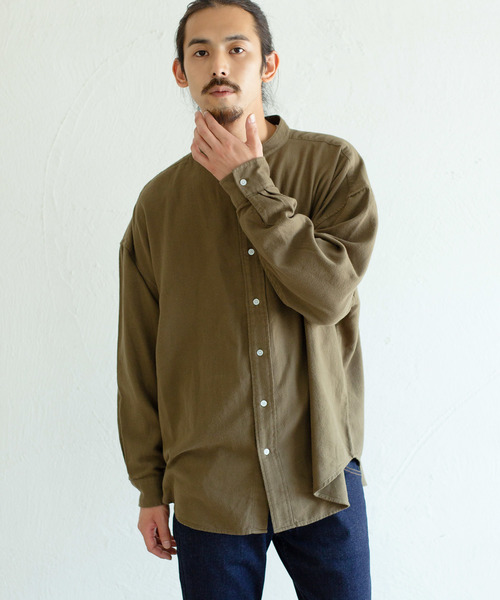 Ressaca(レサーカ)の「ビッグシルエットバンドカラーフランネルシャツ(シャツ/ブラウス・メンズ・ベージュ/ベージュ系その他/ブラック/カーキ/ホワイト・M/L)」の5枚目の写真