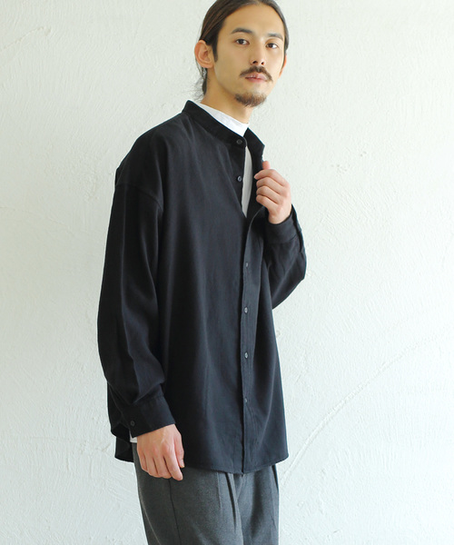 Ressaca(レサーカ)の「ビッグシルエットバンドカラーフランネルシャツ(シャツ/ブラウス・メンズ・ベージュ/ベージュ系その他/ブラック/カーキ/ホワイト・M/L)」の3枚目の写真