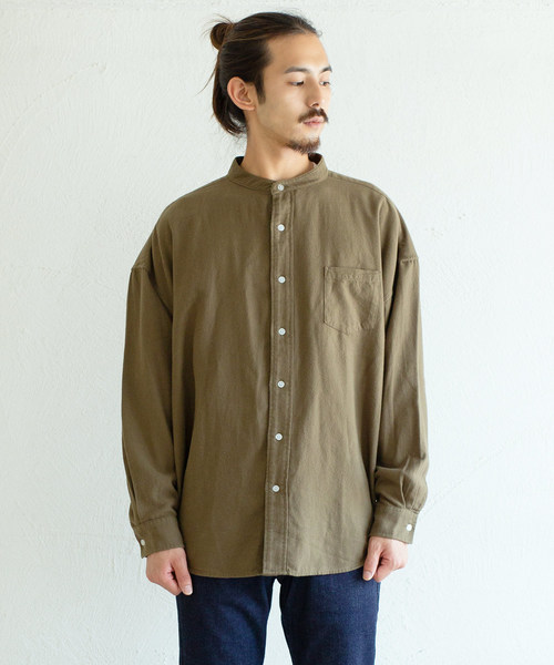 Ressaca(レサーカ)の「ビッグシルエットバンドカラーフランネルシャツ(シャツ/ブラウス・メンズ・ベージュ/ベージュ系その他/ブラック/カーキ/ホワイト・M/L)」の6枚目の写真