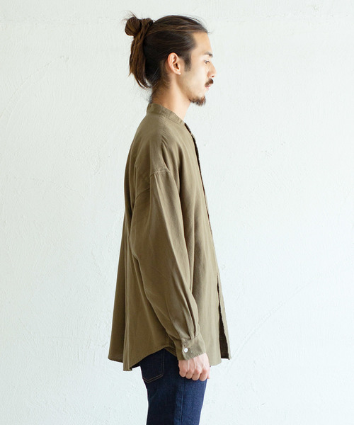 Ressaca(レサーカ)の「ビッグシルエットバンドカラーフランネルシャツ(シャツ/ブラウス・メンズ・ベージュ/ベージュ系その他/ブラック/カーキ/ホワイト・M/L)」の7枚目の写真