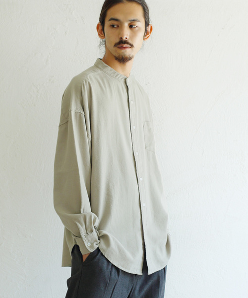 Ressaca(レサーカ)の「ビッグシルエットバンドカラーフランネルシャツ(シャツ/ブラウス・メンズ・ベージュ/ベージュ系その他/ブラック/カーキ/ホワイト・M/L)」の9枚目の写真