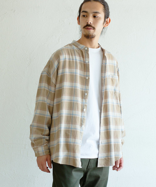 Ressaca(レサーカ)の「ビッグシルエットバンドカラーフランネルシャツ(シャツ/ブラウス・メンズ・ベージュ/ベージュ系その他/ブラック/カーキ/ホワイト・M/L)」の11枚目の写真