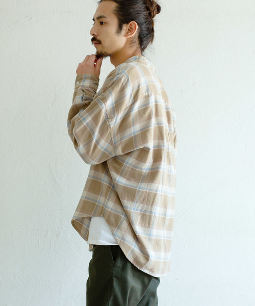 Ressaca(レサーカ)の「ビッグシルエットバンドカラーフランネルシャツ(シャツ/ブラウス・メンズ・ベージュ/ベージュ系その他/ブラック/カーキ/ホワイト・M/L)」の12枚目の写真