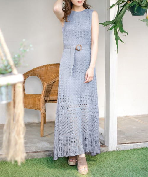 3点セット インナーキャミ付き透かし編みニットワンピース ワンピース ワンピース セール Julia Boutique ジュリアブティック のファッション Julia