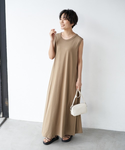 美品‼︎45R‼︎ノースリーブマキシワンピース バッククロスワッシャーノースリーブマキシワンピース