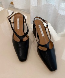 by muni:r | スリム　スクエア　ユニーク U字　ストラップ　ヒール(パンプス)