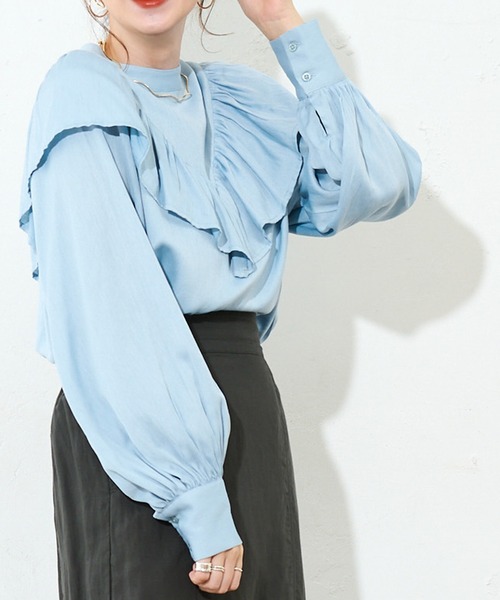 DISCOAT（ディスコート）の「【前後2WAY】VTGボイルフリルブラウス（シャツ/ブラウス・レディース・ホワイト系その他/ブラック/モカ/スカイブルー/ダークブルー・FREE）」の5枚目の写真