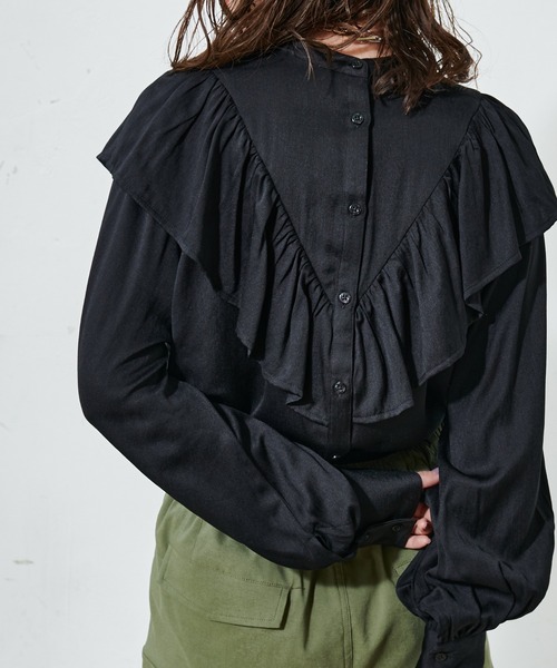 DISCOAT（ディスコート）の「【前後2WAY】VTGボイルフリルブラウス（シャツ/ブラウス・レディース・ホワイト系その他/ブラック/モカ/スカイブルー/ダークブルー・FREE）」の3枚目の写真