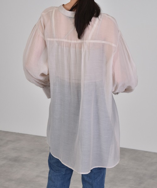 w closet（ダブルクローゼット）の「チャイナテイストシアーシャツ（シャツ/ブラウス・レディース・パープル/サックスブルー/グレイッシュベージュ・FREE）」の6枚目の写真