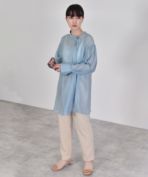 w closet（ダブルクローゼット）の「チャイナテイストシアーシャツ（シャツ/ブラウス・レディース・パープル/サックスブルー/グレイッシュベージュ・FREE）」の14枚目の写真