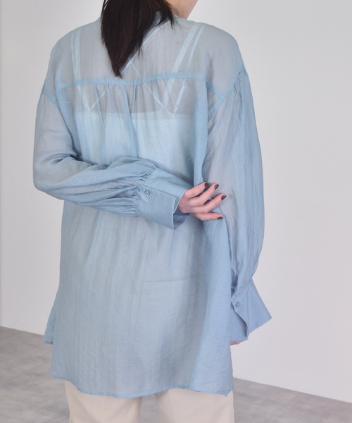 w closet（ダブルクローゼット）の「チャイナテイストシアーシャツ（シャツ/ブラウス・レディース・パープル/サックスブルー/グレイッシュベージュ・FREE）」の16枚目の写真