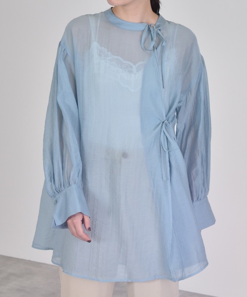 w closet（ダブルクローゼット）の「チャイナテイストシアーシャツ（シャツ/ブラウス・レディース・パープル/サックスブルー/グレイッシュベージュ・FREE）」の18枚目の写真