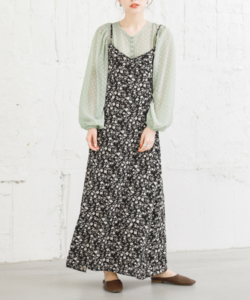 Michal Negrin ドット花柄ワンピース 花柄ティアードAラインドレス/MIRIN - カラードレス