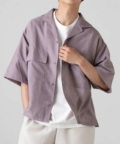 WEGO（ウィゴー）の「WEGO/リネンライクフラップポケット5分袖シャツ（シャツ/ブラウス・メンズ・ベージュ/ラベンダー/ブラック/ピンク/ターコイズブルー/ダークオレンジ/ワイン・SMALL/MEDIUM/LARGE）」の5枚目の写真