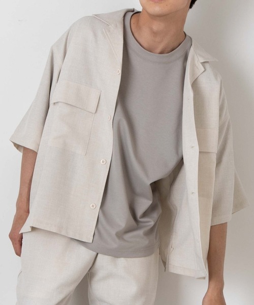 WEGO（ウィゴー）の「WEGO/リネンライクフラップポケット5分袖シャツ（シャツ/ブラウス・メンズ・ベージュ/ラベンダー/ブラック/ピンク/ターコイズブルー/ダークオレンジ/ワイン・SMALL/MEDIUM/LARGE）」の3枚目の写真