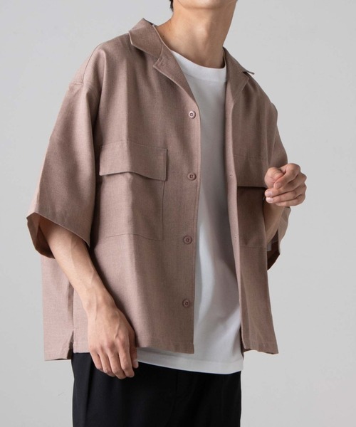 WEGO（ウィゴー）の「WEGO/リネンライクフラップポケット5分袖シャツ（シャツ/ブラウス・メンズ・ベージュ/ラベンダー/ブラック/ピンク/ターコイズブルー/ダークオレンジ/ワイン・SMALL/MEDIUM/LARGE）」の6枚目の写真