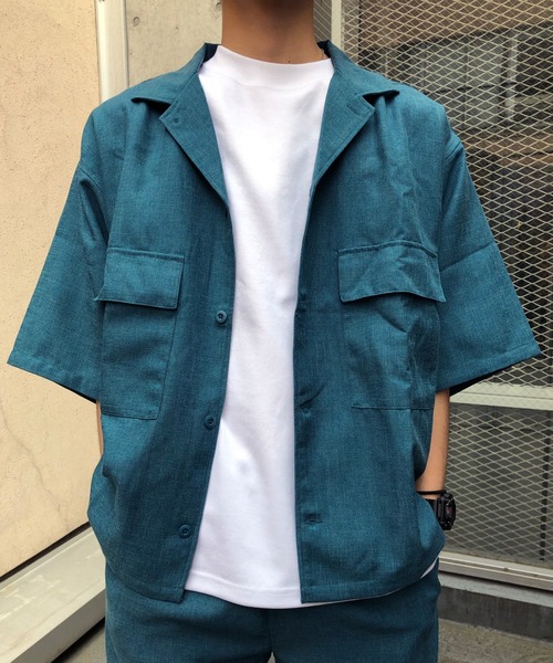 WEGO（ウィゴー）の「WEGO/リネンライクフラップポケット5分袖シャツ（シャツ/ブラウス・メンズ・ベージュ/ラベンダー/ブラック/ピンク/ターコイズブルー/ダークオレンジ/ワイン・SMALL/MEDIUM/LARGE）」の4枚目の写真