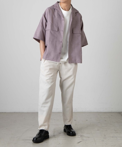 WEGO（ウィゴー）の「WEGO/リネンライクフラップポケット5分袖シャツ（シャツ/ブラウス・メンズ・ベージュ/ラベンダー/ブラック/ピンク/ターコイズブルー/ダークオレンジ/ワイン・SMALL/MEDIUM/LARGE）」の9枚目の写真