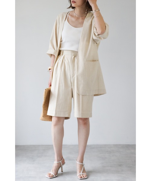 Bonjour Sagan(ボンジュールサガン)の「リネンノーカラージャケット(ノーカラージャケット・レディース・ブラック/アイボリー・FREE)」の9枚目の写真