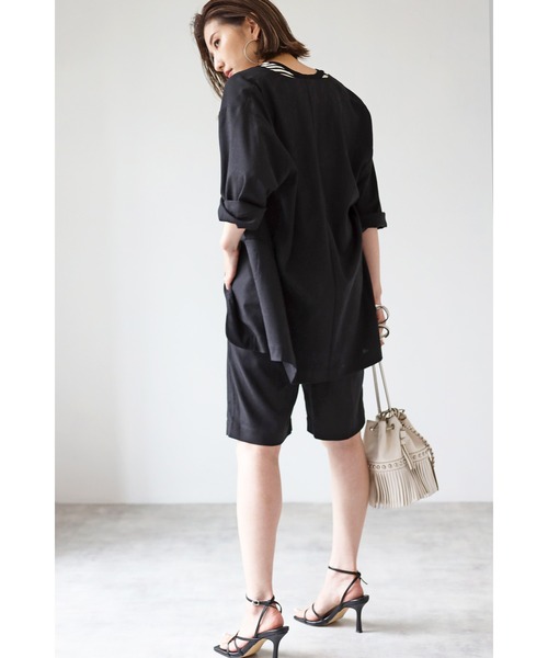 Bonjour Sagan(ボンジュールサガン)の「リネンノーカラージャケット(ノーカラージャケット・レディース・ブラック/アイボリー・FREE)」の17枚目の写真