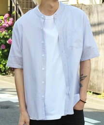 【yield select apparel】麻レーヨン バンドカラーSSシャツ 106