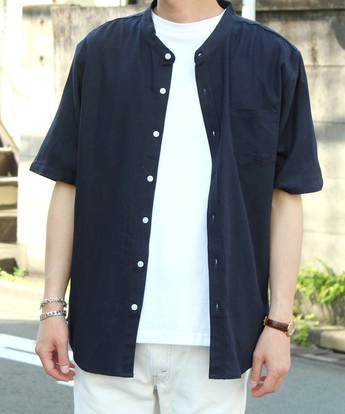 yield(イールド)の「【yield select apparel】麻レーヨン バンドカラーSSシャツ 106(シャツ/ブラウス・メンズ・ホワイト/ブラック/ネイビー/グレー/オリーブ/サックスブルー/ブルー/ワインレッド/ラベンダー・M/L/XL)」の5枚目の写真