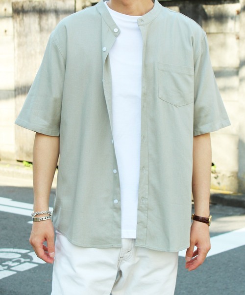 yield(イールド)の「【yield select apparel】麻レーヨン バンドカラーSSシャツ 106(シャツ/ブラウス・メンズ・ホワイト/ブラック/ネイビー/グレー/オリーブ/サックスブルー/ブルー/ワインレッド/ラベンダー・M/L/XL)」の4枚目の写真