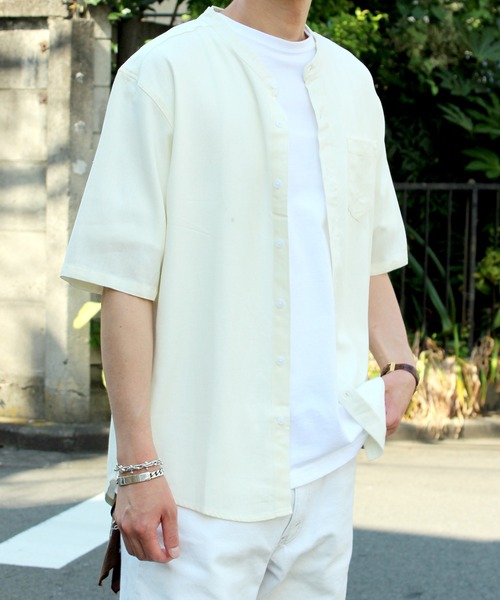 yield(イールド)の「【yield select apparel】麻レーヨン バンドカラーSSシャツ 106(シャツ/ブラウス・メンズ・ホワイト/ブラック/ネイビー/グレー/オリーブ/サックスブルー/ブルー/ワインレッド/ラベンダー・M/L/XL)」の2枚目の写真